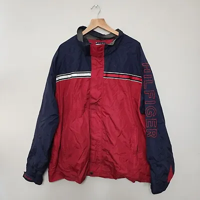Vintage Tommy Hilfiger Windbreaker Jacket Men XXL Zip Spell Out Flag Red • $32.95