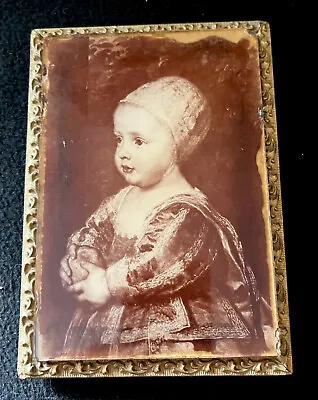 Antique Anton Van Dyck Baby Stuart Print Under Glass Gesso Plaster Wood Frame 6” • $35