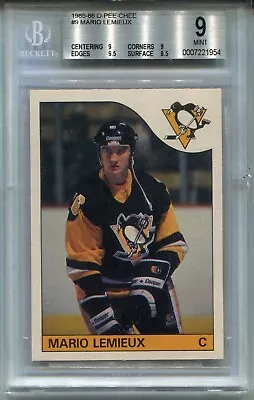 1985 OPC Hockey #9 Mario Lemieux Rookie Card Graded BGS 9 MINT W 9.5 O-Pee-Chee • $1819.99