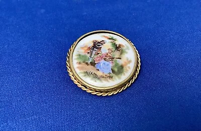 Limoges Watteau Ceramic Brooch Hand Painted   • £10