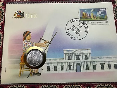 German Issue - 1975 Chile 1 Centavo BU Coin & Stamp Envelope RARE UN   #XX93 • $20