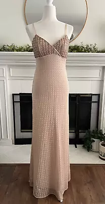 Vintage 90s Rimini By Shaw Formal Maxi Gown Size 8 Champagne Lace Beaded Lined • $55.99