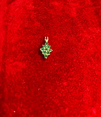 9ct '375' Small Gold Pendant- With 9 Emeralds • £20