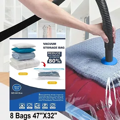 $23.90 • Buy 8 PACK Jumbo Extra Large Space Saver Vacuum Seal Storage Bag Strong Organizer XL