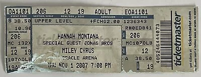 Hannah Montana / Miley Cyrus & Jonas Bros Concert Tkt Stub Vintage Nov. 1 2007 • $10