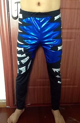 Adult Spandex Zentai Wrestling Tights/pants Metallic Blue/black/Silver S-XXL  • $33.99