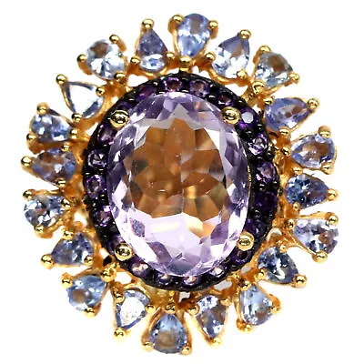 11 X 15 MM. Pink With Purple Un-Amethyst & Blue Tanzanite Ring 925 Silver • £226.71