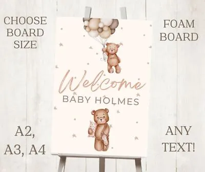 Personalised Printed Foam Board Event Sign WELCOME CHRISTENING BIRTHDAY BEAR • £22.99