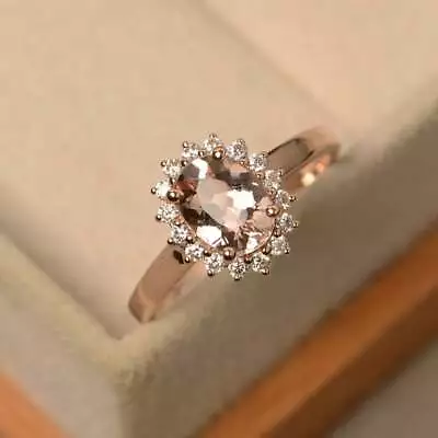 2Ct Oval Cut Peach Morganite Halo Engagement Ring Solid 14K Rose Gold Finish • $73.79