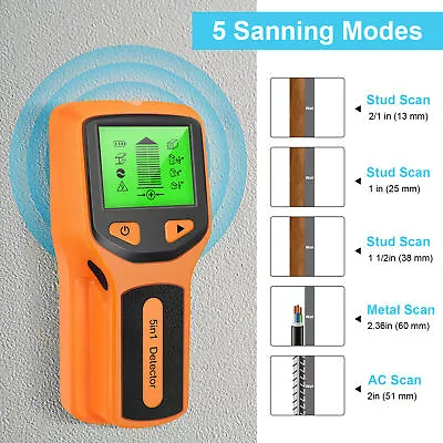 5 In 1 Stud Finder Wood Metal Pipe Sensor Wire Detector Electric Wall Scanner & • £13.09