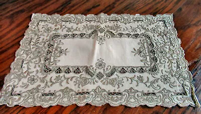 Vintage 15 1/2  Centerpiece Doily Linen Elaborate Lace & Embroidery • $9.95