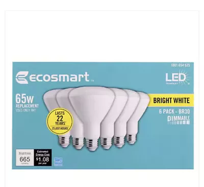 EcoSmart 65-Watt Equivalent BR30 Dimmable LED Light Bulbs Bright White (6-Pack) • $19.99