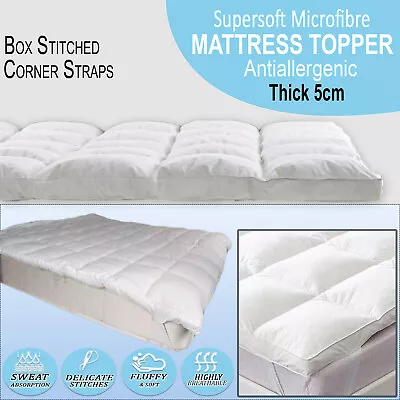 Mattress Topper 5cm Thick Luxury Soft Hotel Quality Microfiber Anti Allergy • £17.99