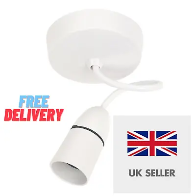 £5.99 • Buy Pendant Light Fitting Set White Ceiling Rose & BC Lamp Holder & 6 Inch Cable