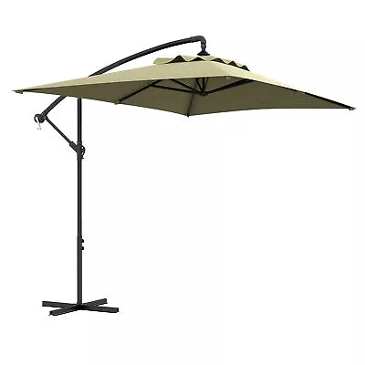 Outsunny 3 M Cantilever Parasol With Cross Base Crank Handle 6 Ribs Beige • £62.99