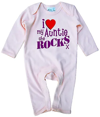 Auntie Baby Romper  I Love My Auntie She Rocks  Niece Nephew Aunt Gift • £14.95