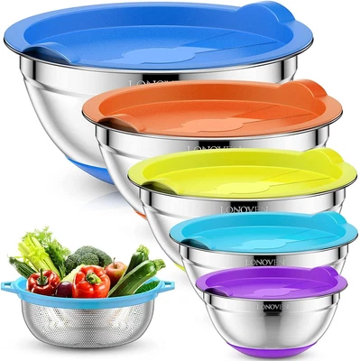 £14.09 • Buy 6PCS Mixing Bowl Homikit Stainless Steel Salad Bowls With Airtight Lids UK Stock
