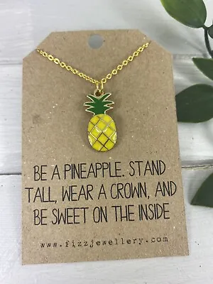 £4.49 • Buy Be A Pineapple Stand Tall Wear A Crown Gold Enamel Message Card Necklace Gift