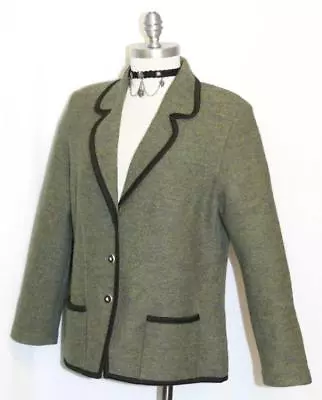 MADELINE BOILED WOOL Sweater Jacket German Women GREEN Coat B42  Eu42 12 M • $155