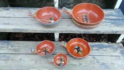 5 Vintage Tlaquepaque Hand Painted Mexican Pottery Handled Serving Nesting Bowls • $52.49