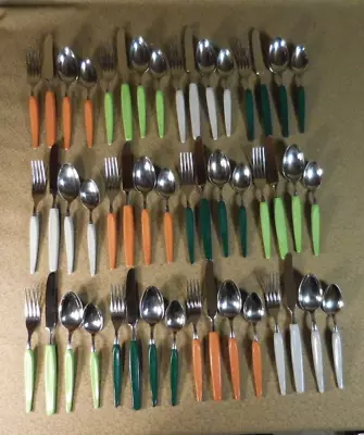 48 Pcs Vintage BRANCHELL Stainless Flatware 4 Colored MCM Utensils Germany • $174.99