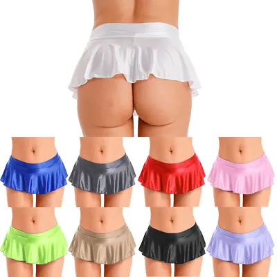 Sexy Women's Glossy Mini Skirt Wetlook Shiny Skater Dance Party Skirt Clubwear • $8.35