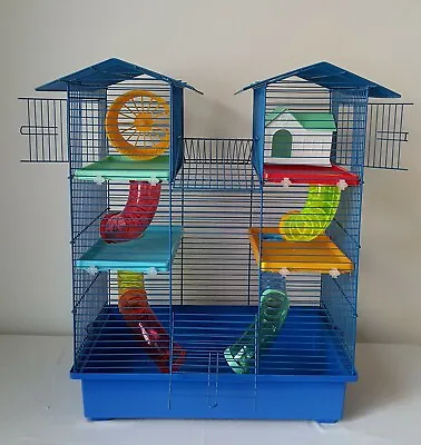 BLUE Syrian Hamster Cage With Many Accessories Mouse Gerbil Pet Rodents + Bottle • £49.99