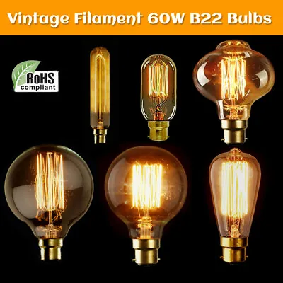 Dimmable B22 60W Edison Vintage Filament  Incandescent Lamp Globe Light Bulb UK • £5.99
