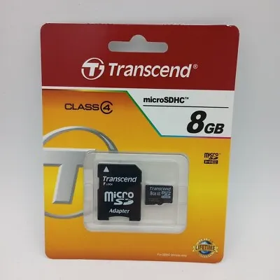 Transcend 8GB Class 4 MicroSDHC Memory Card & SD Adapter  Brand New Sealed • $4.99