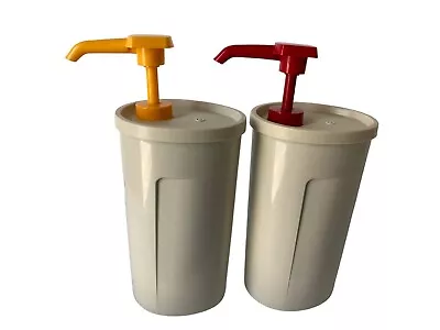 Set - Vintage Tupperware Ketchup Mustard Pump Dispensers Light Beige 640. 1553 • $14.39