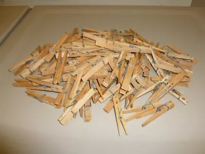 Lot Of 120 Vintage Spring Clothespins Hardwood Wooden Made In USA • $14.50