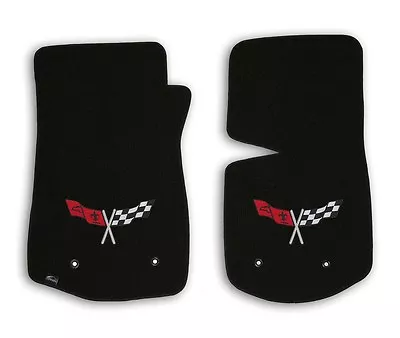 1968-1982 Corvette C3 - Black Classic Loop Carpet Front Floor Mats W Flags Logo • $138.99