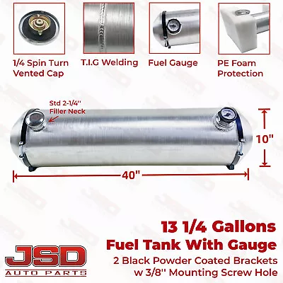 ◆Fuel Tank With Gauge 13.25 Gallon 10x40 3/8 NPT Spun Aluminum End Fill Gas Tank • $194.88