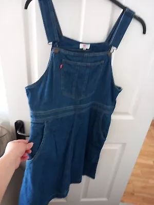 Levis Denim Knee Length Dungaree Dress L 14 ? Navy Blue Vgc • £19