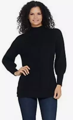  Isaac Mizrahi Live! Bishop Sleeve Engineered Stitch Sweater-Black-Large A344413 • $16.99