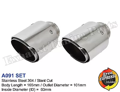 Exhaust Tips Tailpipe Trims S/Steel Pair 101mm 4  For VW R20 R32 AUDI A4 TT • $199.90