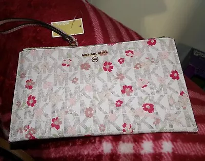 MICHAEL KORS Jet Set Floral MK Signature VANILLA Clutch Wristlet NWT $128 Purse • $49