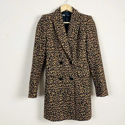 Zara Leopard Animal Print Double Breasted Coat Size XS • $51