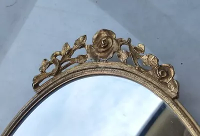 Vintage Vanity Mirror Tray Gold Tone Roses Floral  • $22