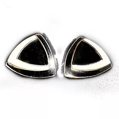 Vintage Pierced Earrings Gold Tone Black White Post Enamel 60's • £14.43