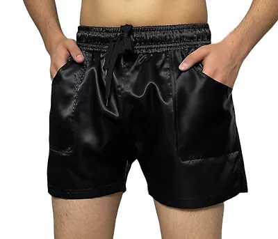 Black Nylon Satin Sprinter Short • $24.43