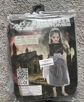 Zombie Bride Halloween Fancy Dress Costume Bloody Eerie Corps Gown Kids Girl 3-5 • £6.49