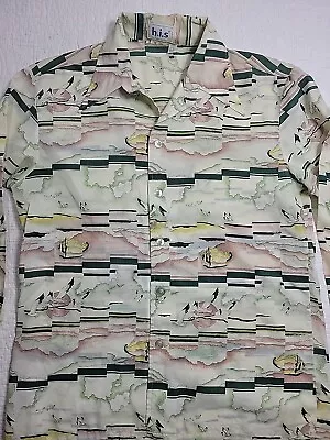 Vintage H.I.S. Polyester Long Sleeve Disco Shirt Men's Size Large 42 Seascape • $12.99