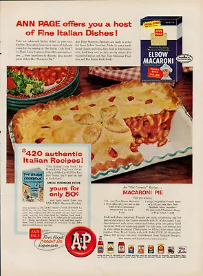 1957 A&P Supermarket Grocery Store Vintage Print Ad Macaroni Pie Recipe USA • $9.93