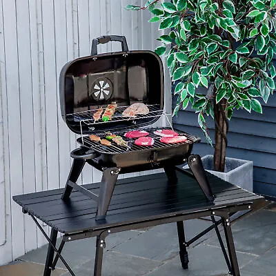 Portable Tabletop Charcoal Grill BBQ Camping Picnic Cooker Air Vent Outdoor • $40.17