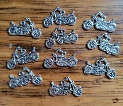 New 10 Pcs. Motorcycle Tibetan Silver Charms  25mm × 14mm Design On Bothsides • $4.95