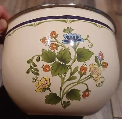 Vintage Kobe Kitchen Enameled Steel Bowl Floral Design WIDE 8 1/4  X5 1/2  • $26