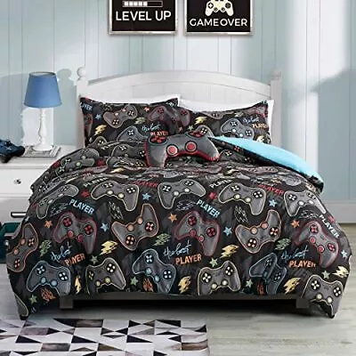  Gaming Size Comforter Set Blue Grey Color For Gamer Video Games Player 4 Twin • $59.98