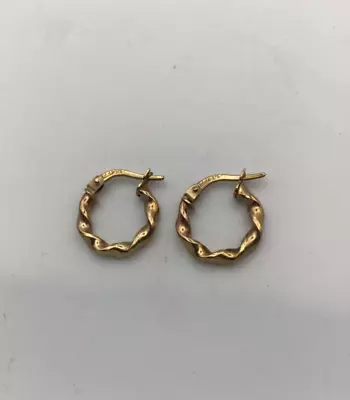 9ct Yellow Gold Small Twisted Hoop Earrings With Clicker Clasps • £14.99