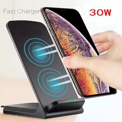 $18.99 • Buy 30W Qi Wireless Charger Fast Charging Stand Dock Fr IPhone 8 11 12 13 14 Pro Max